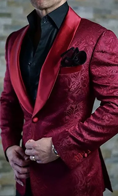 

New Arrival One Button Burgundy Paisley Groom Tuxedos Shawl Lapel Groomsmen Men Blazers Suits (Jacket+Pants+Tie) NO:327