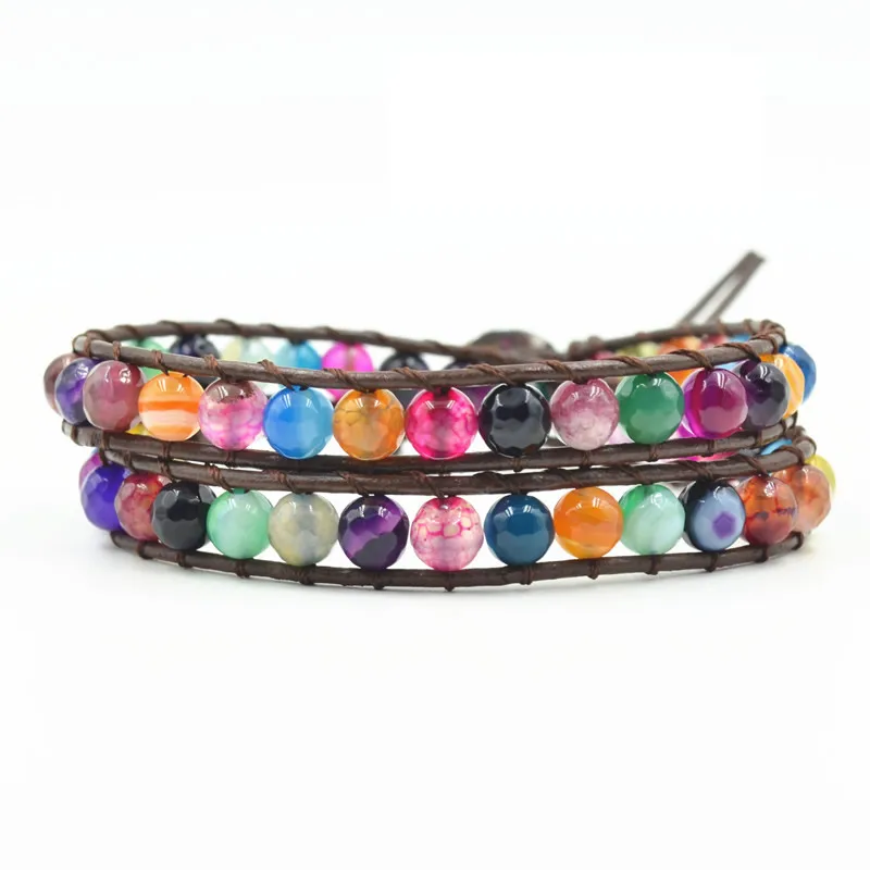 Retro Vintage Multi Color Rainbow Agates Stone Wrap Bracelets Wholesale Handmade Braided Bohemia Jewelry Womens | Украшения и