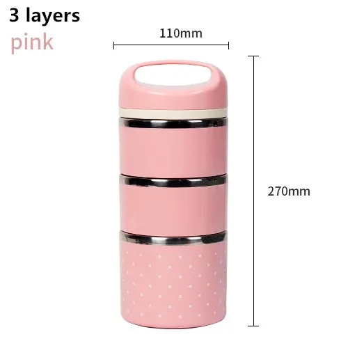 pink 3 layers DUOLVQI портативный милый мини-термоконтейнер из нержавеющей стали для еды для детей, для пикника, Bento Box, герметичный контейнер для хранения продуктов питания - Цвет: pink 3 layers