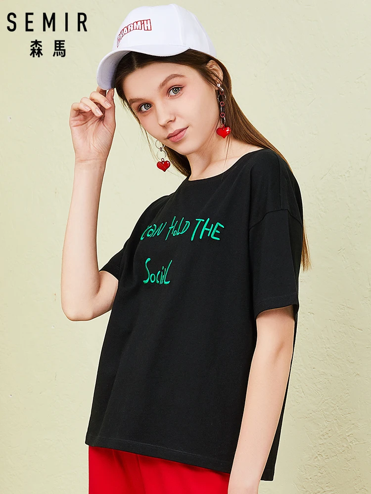 SEMIR футболка женская уличная мода тонкая летняя черная Женские повседневные