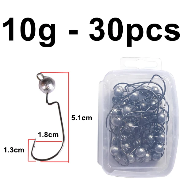 KXY049-10G-30PCS Cassyaa 30-50 шт. кренк джиг голова крюк 3,5 г 5 г 7 г 10 г рыболовный свинцовый крючок джиг приманка мягкий червь Рыболовный крючок снасти Аксессуары KXY049 - Цвет: KXY049-10G-30PCS