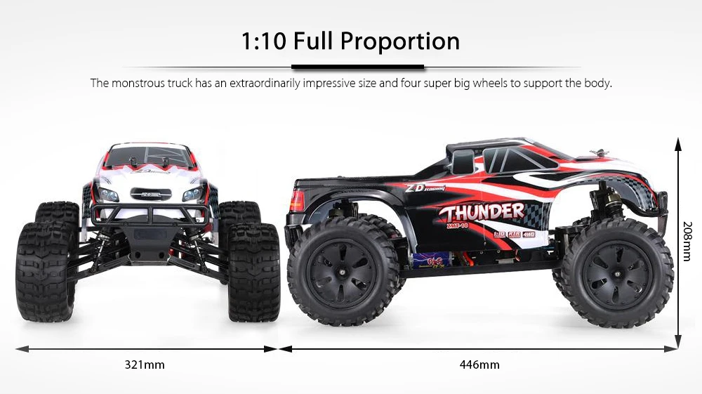 ZD гоночный автомобиль 10427-S 1:10 большая нога RC грузовик монстр RTR 2,4G 4WD брызгозащищенный ESC 3,5 кг высокий крутящий момент сервопривод ударопрочный