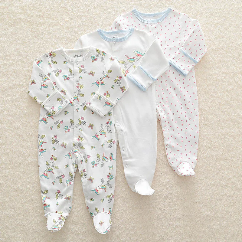 100% Cotton Baby Footies with Button Closure Girl/Boy Footie Sleepwear Pajamas 0-12 Months 3 Pack | Детская одежда и обувь
