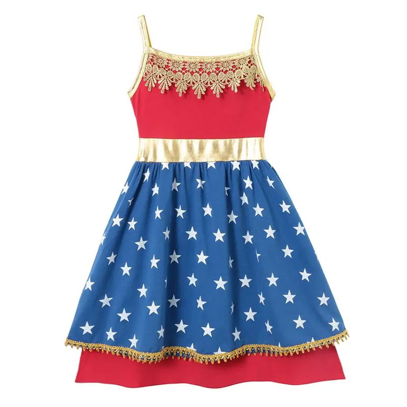 Wonder Woman Dress YOFEEL/платье чудо-женщины для девочек Детская летняя повседневная одежда костюмы косплей супергероя с плащом детское праздничное платье принцессы - Цвет: Wonder Woman Dress