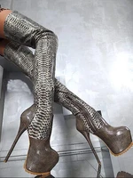 botas feminina sexy platform shoes thigh high over the knee boots python skin crotch red leather rain botines extreme high heel
