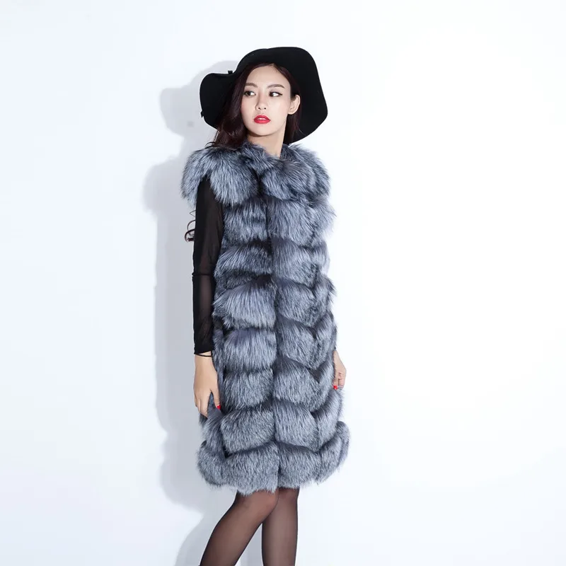 Роскошный жилет из натурального меха серебристой лисы осенне зимний для женщин