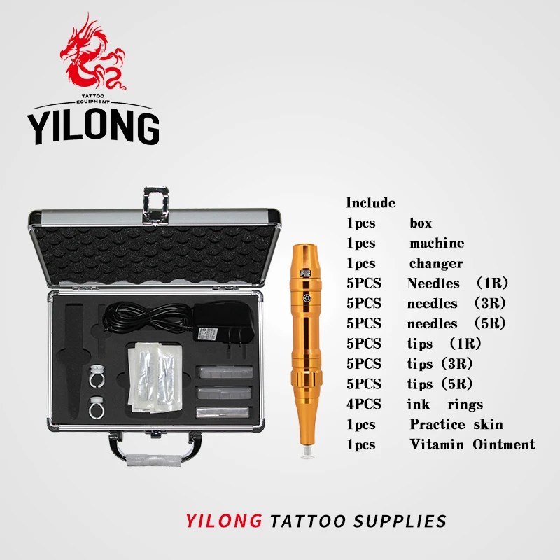 

YILONG Tattoo Machine Kit Professional Eyebrow Tattoo Pen Permanent Makeup Strong Tattoo Kit Europe Style