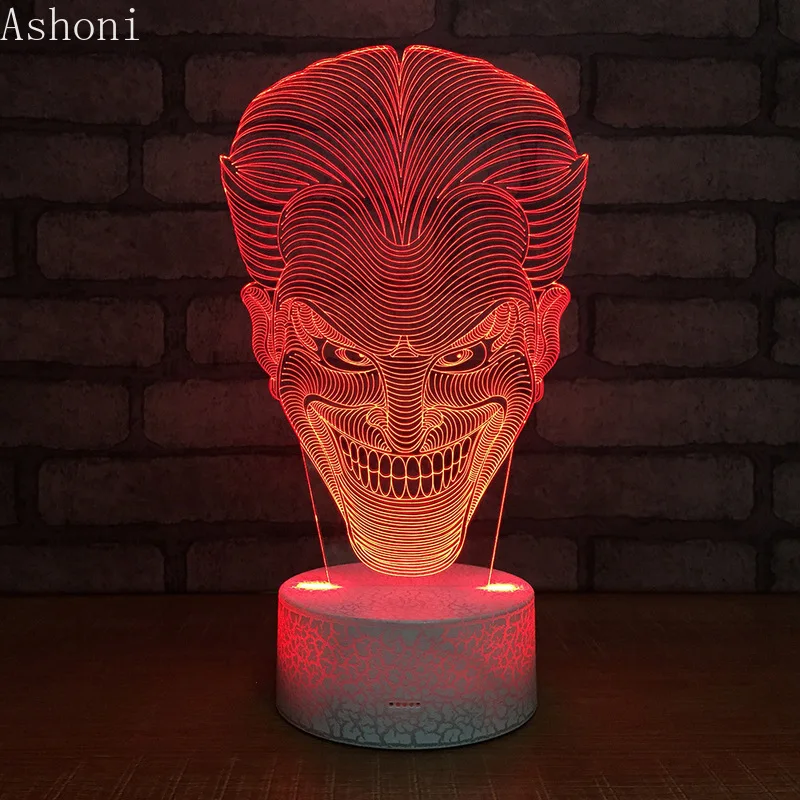 Настольная лампа 3D Joker с изменяемым настроением RGB 7 цветов вечерние настольные