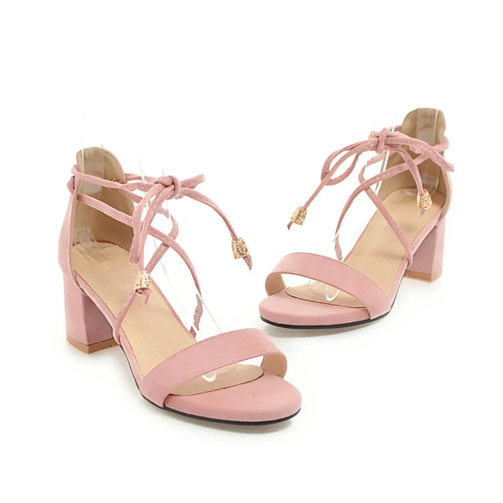 Smirnova 2018 fashion summer new arrival shoes woman big size 33-43 black pink ankle strap flock sandals women square heel | Обувь