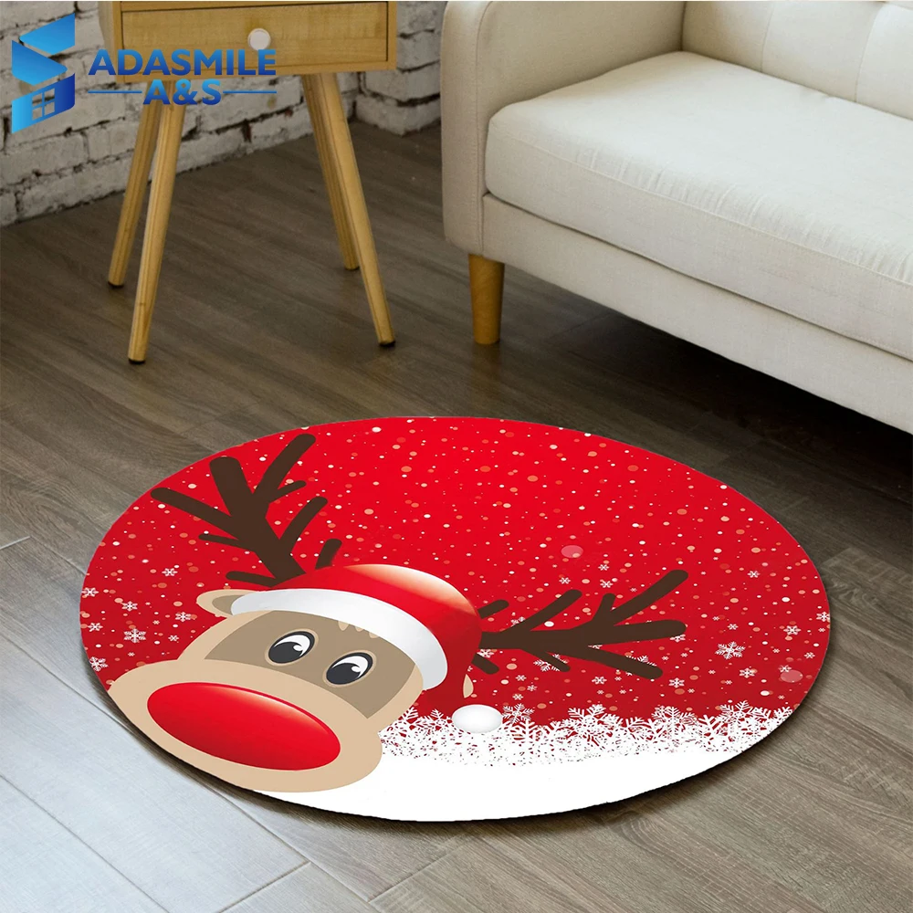 

Christmas Round Mat Carpet Children Play Area Rug 3D Rugs for Living Room Non-Slip Chair Mats Deer Snowman Santa Claus Bathmat