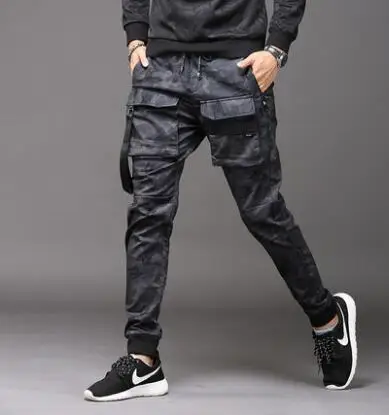 personality camouflage trousers mens pants more pockets harem pant mens feet trousers fashion pantalon homme street novelty