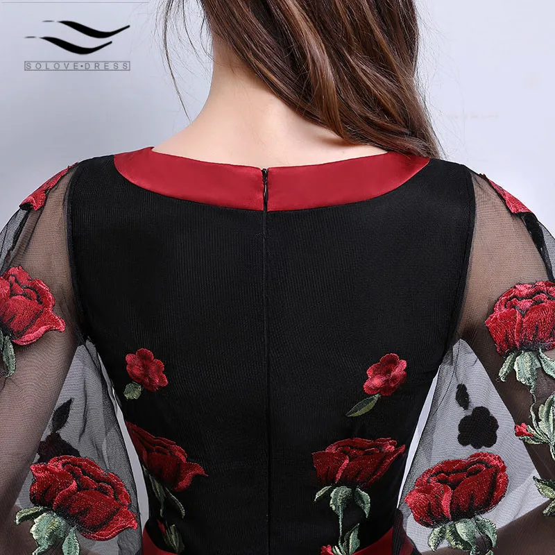 Новое Стильное Тюлевое короткое черное платье для выпускного вечера с красными