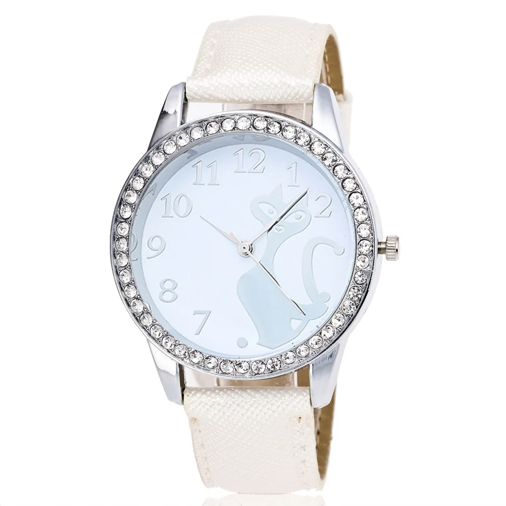 Повседневные модные женские часы с кристаллами кошачьи многоцветные на выбор