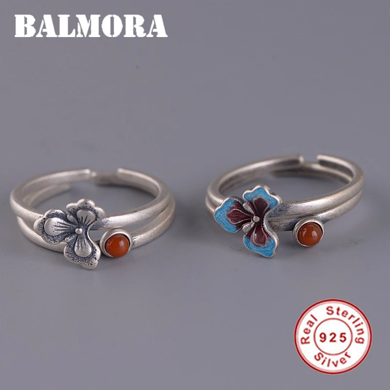 BALMORA 925 стерлингового серебра cloisonne-стиль Пион цветок Открытые Кольца для женщин любовь подарок модные элегантные ювелирные изделия Anillos SY22704