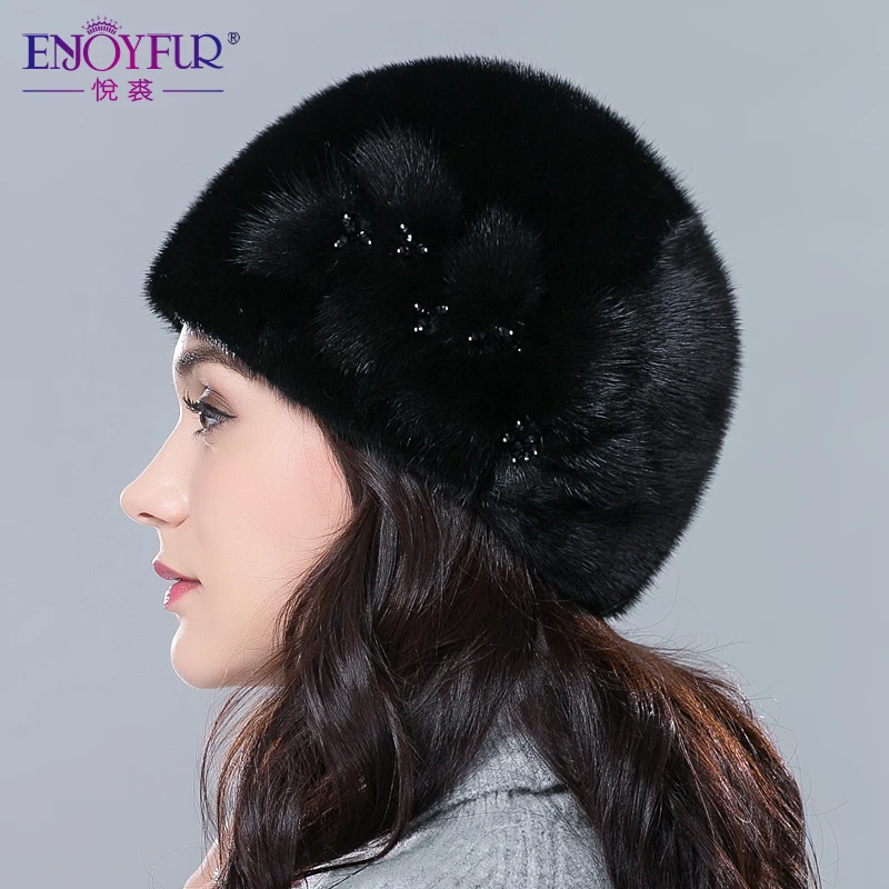 Натуральная норковая меховая шапка для женщин Зимняя импортная вся цветочный