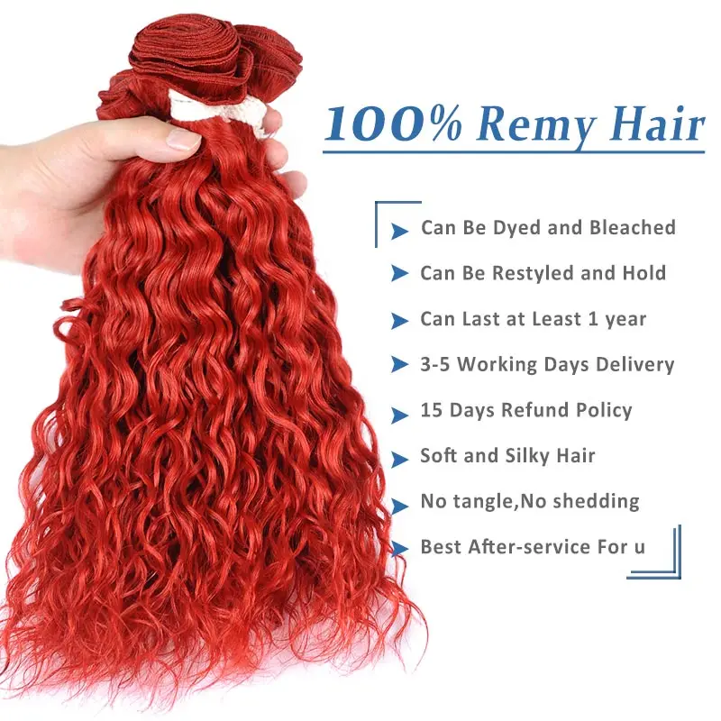 Remyblue волосы Малайзии волна воды Связки с закрытием Натуральные Рыжие Ткань
