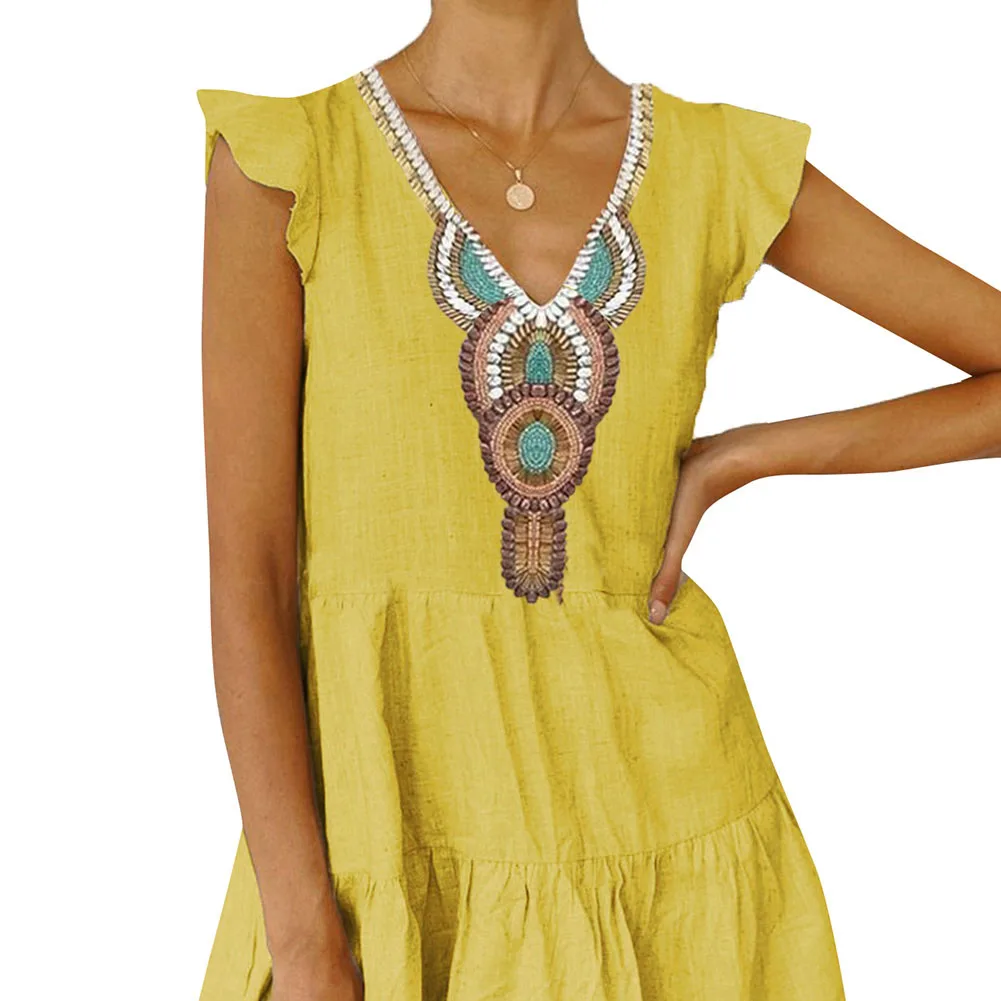 BOHISEN Dashiki African Print Dresses For Women Clothing Sleeveless V-Neck Casual Female Clothes Skirt Formal Dress