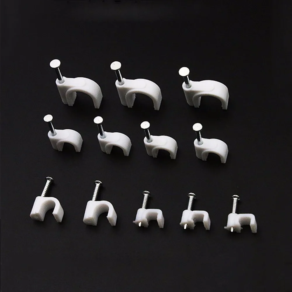 

Wholesale 100pcs 4/6/8/9/12mm Nail wire cable clips round U type white for telephone cord/Network/PC power cord cables