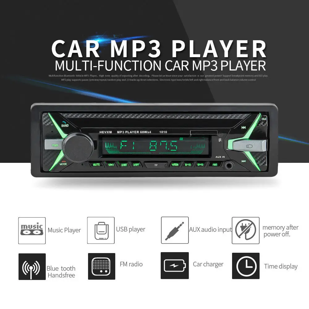 Одноместная Автомагнитола 1 DIN стерео с Bluetooth Автомобильный MP3 плеер