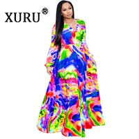 xuru summer new womens digital print dress style big chiffon long dress bohemian beach dress lined s 3xl 5xl