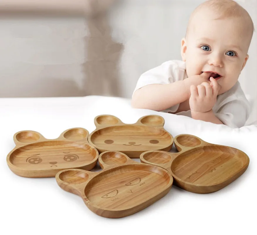 Мультфильм деревянные Еда Миски Детские Таблички кролик лоток для детей