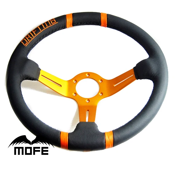 

Special Offer Original Logo 350mm Suede Leather 3 Gold Spokes Deep Dish Drifting Steering Wheel