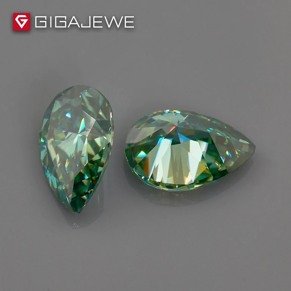 GIGAJEWE Муассанит груша огранка темно-зеленый цвет 6 мм X 8 мм 1.2ct бусины DIY драгоценный камень для изготовления ювелирных изделий подарок для девушки