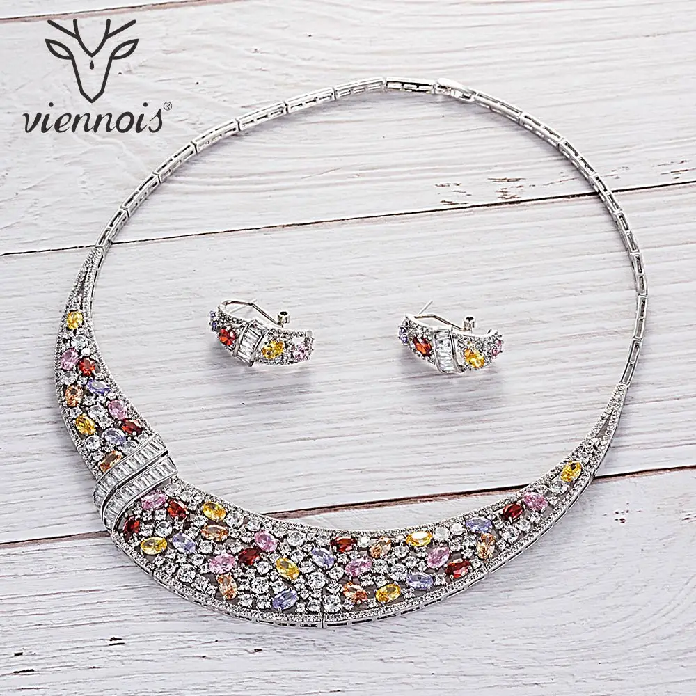 Viennois зеленый/Буле/многоцветный/красный цвет ожерелье набор для женщин серьги с