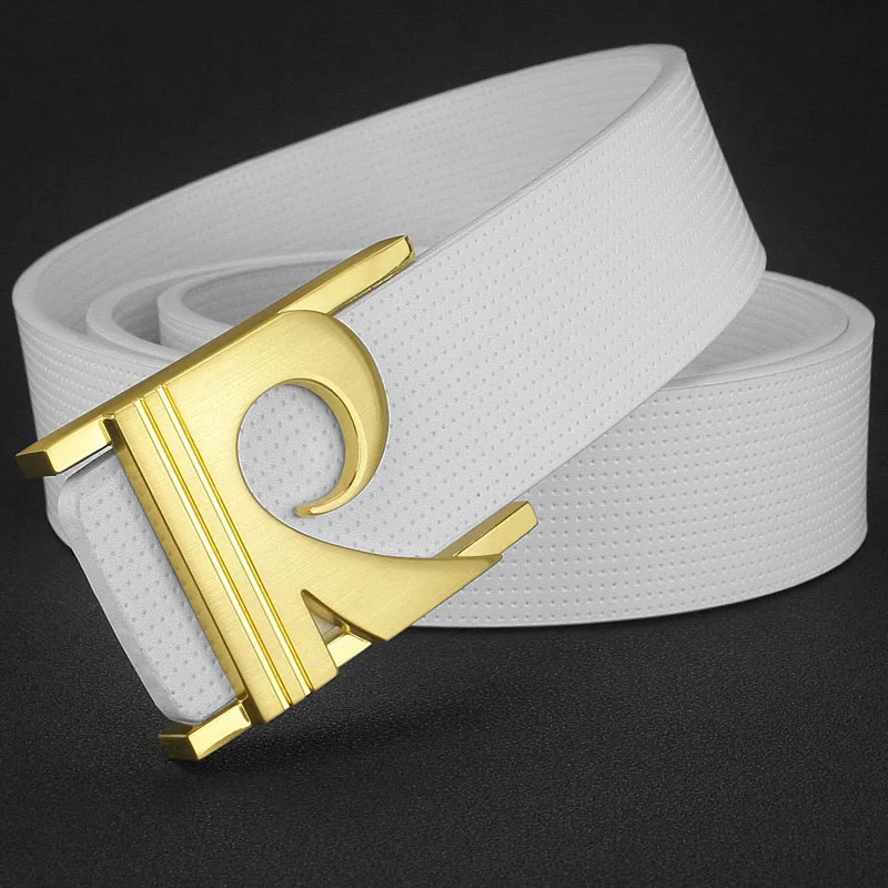 Off White Letter R Belt мужской высококачественный дизайнерский роскошный бренд из натуральной кожи ремень для молодых мужчин модный стиль cintos masculinos - Цвет: White Golden-buckle