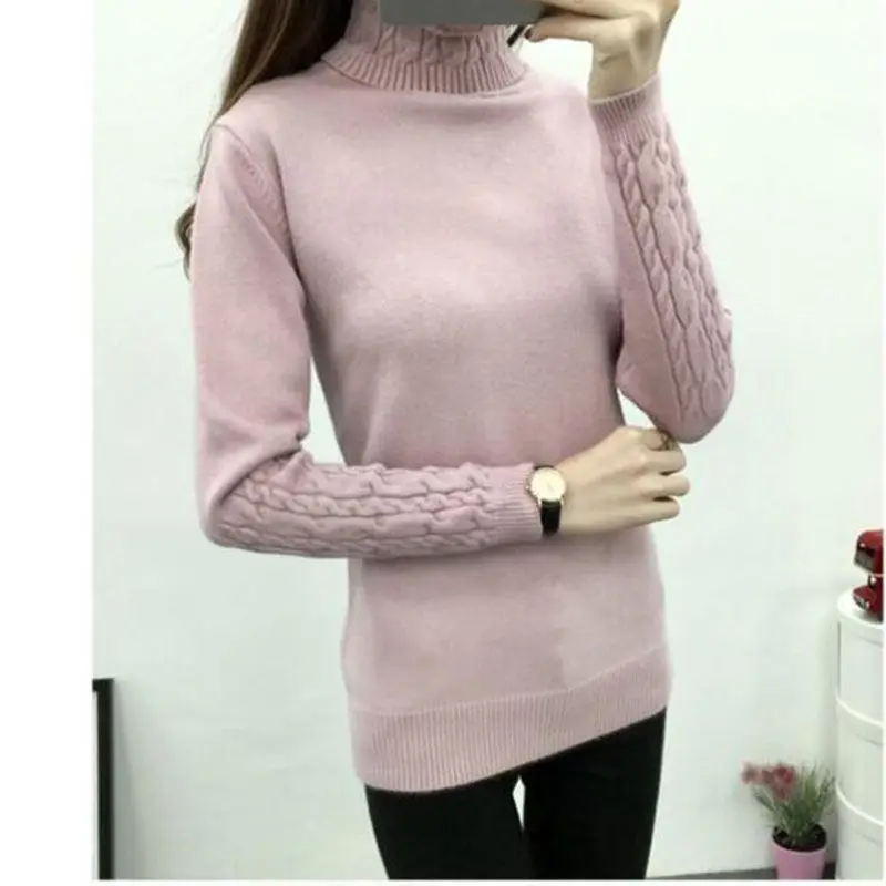 Женский свитер с высоким воротом вязаный пуловер длинными рукавами джемпер