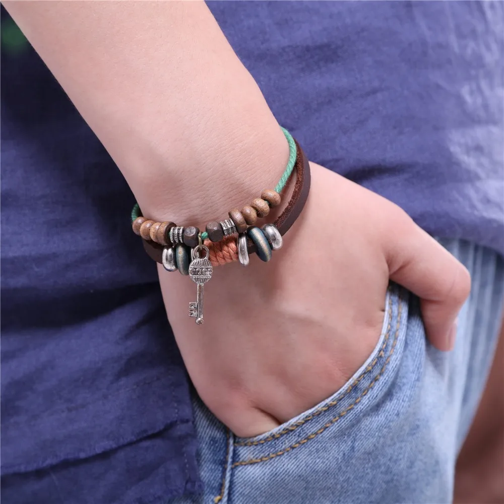 Real Leather Bracelets for Women Key Charm Men Jewelry pulseira masculina feminina erkek bileklik Punk bracelet femme | Украшения и