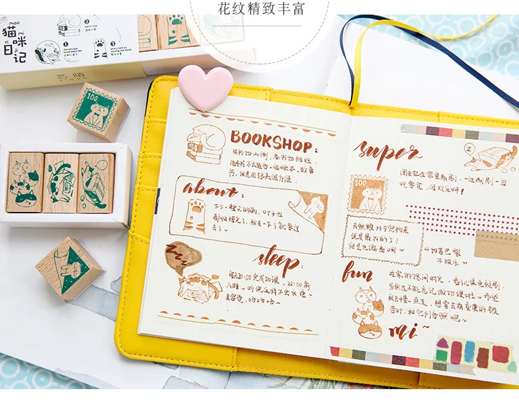 Винтаж мультфильм печать Кот Набор милый Diy деревянные и резиновые штампы печать для скрапбукинга студенческий приз рекламный подарок канцелярские товары