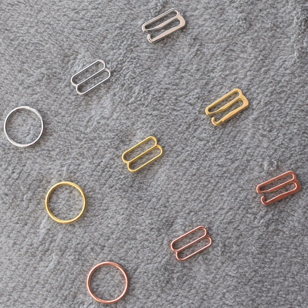 

Wholesale 100pcs/lot Silver/Gold/Rose Gold metal bra strap rings sliders and hooks bra making materials 6mm/8mm/10mm/12mm/15mm