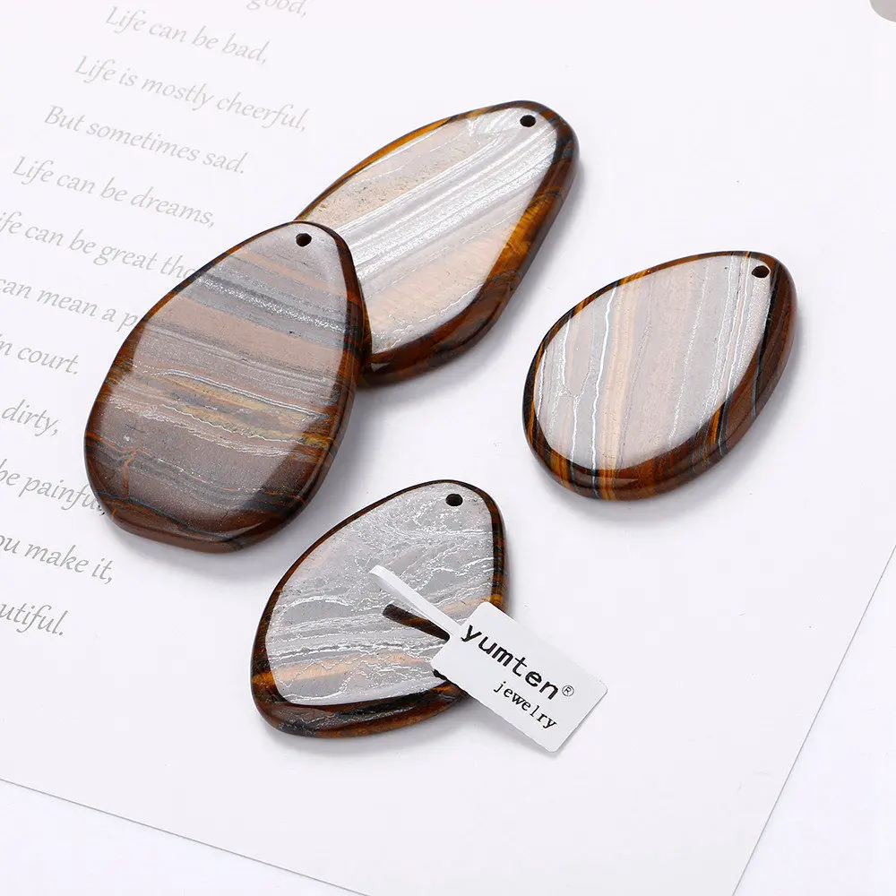 Yumten тигровый глаз большой Кулон Прямоугольный натуральный камень женские и