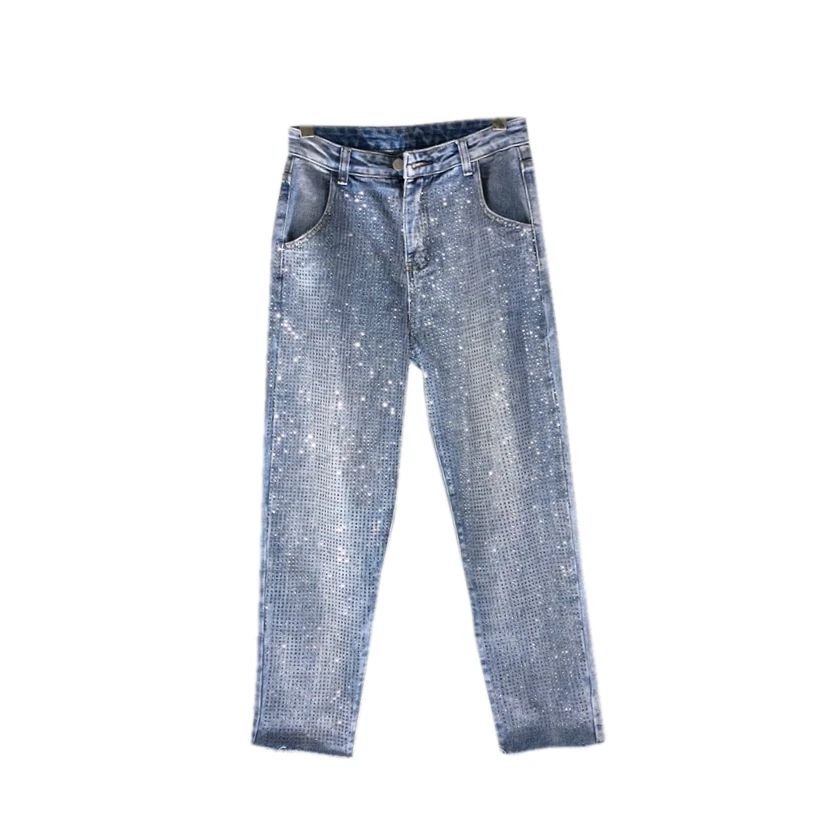 Женские свободные джинсы Nancylim новые модные брюки из денима стразы весна осень