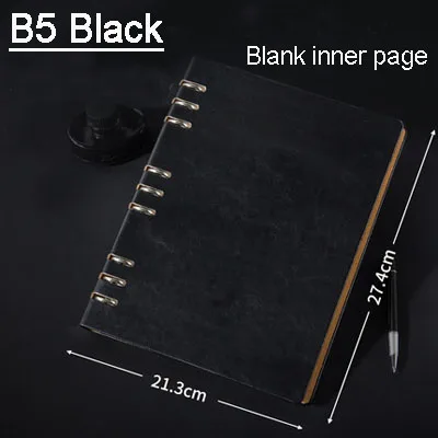 B5 Black Записная книжка в форме листа A6A5B5A4 чистая белая бумага простой бизнес-блокнот Пользовательский логотип искусственная кожа надпись подарок - Цвет: B5 Black