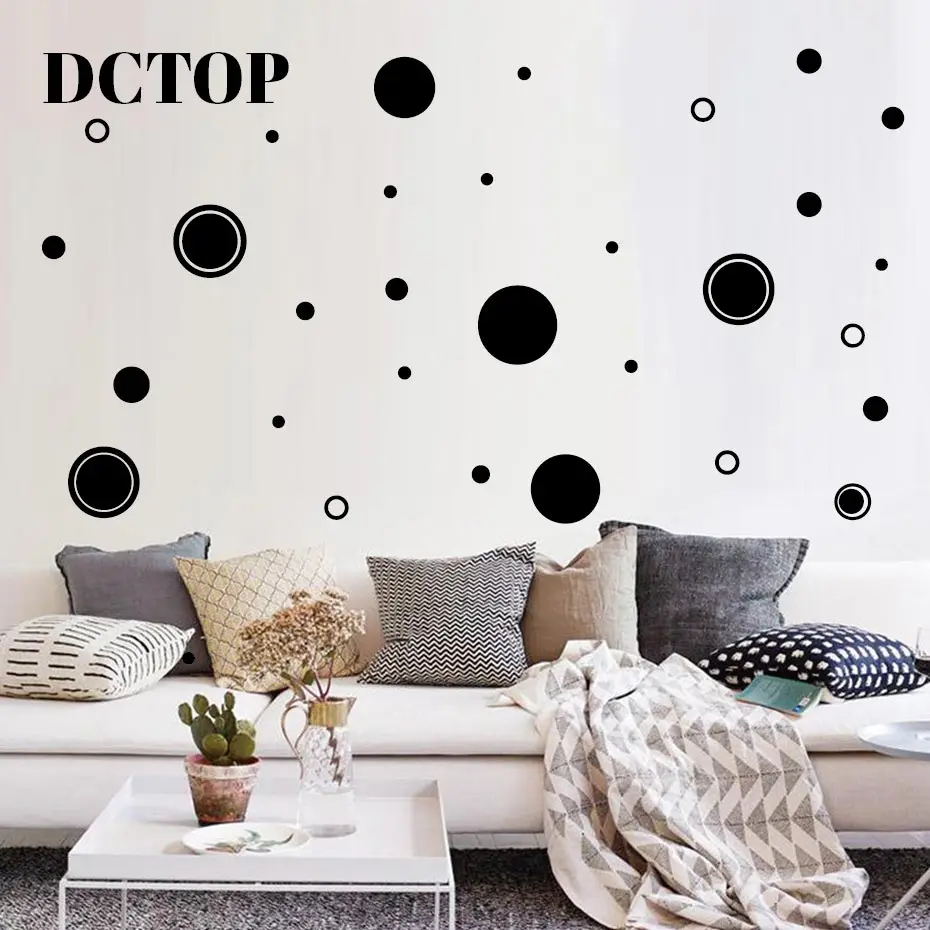 Большие и маленькие волнистые круглые наклейки в горошек для декора стен дома