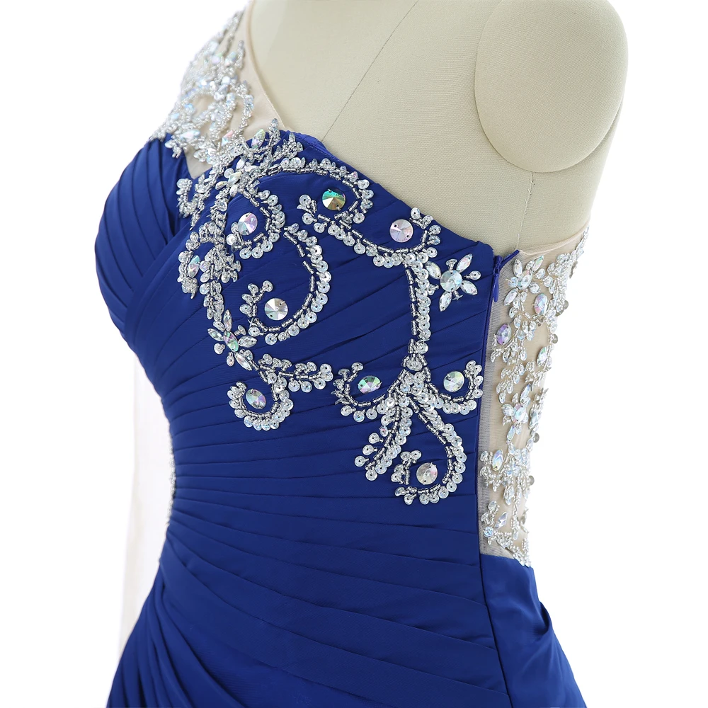 

Royal Blue Prom Dresses Mermaid One-shoulder Chiffon Beaded Slit Sexy See Through Prom Gown Evening Dresses Robe De Soiree