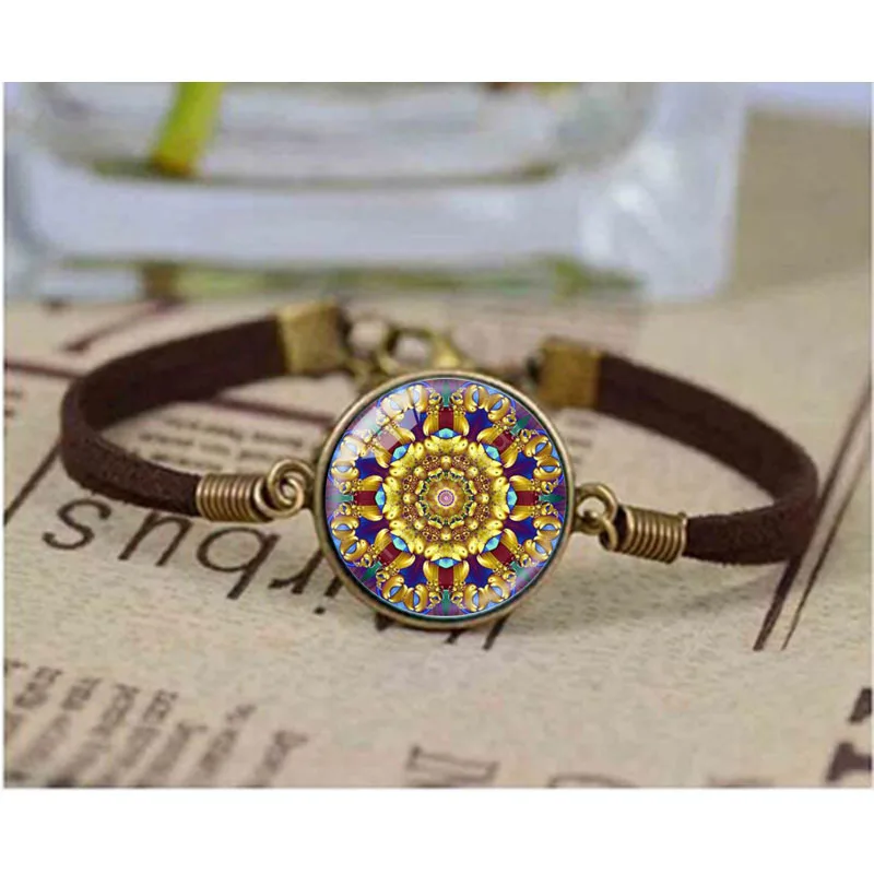

Fashion vintage Om bracelet India Yoga Jewelry Buddhism Zen Meditation Mandala bracelet Art Photo Glass Cabochon bracelets