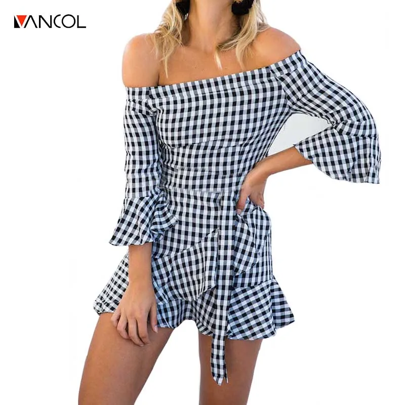 Vancol 2017 старинные плед летнее платье женская Повседневная Bodycon халат сексуальный