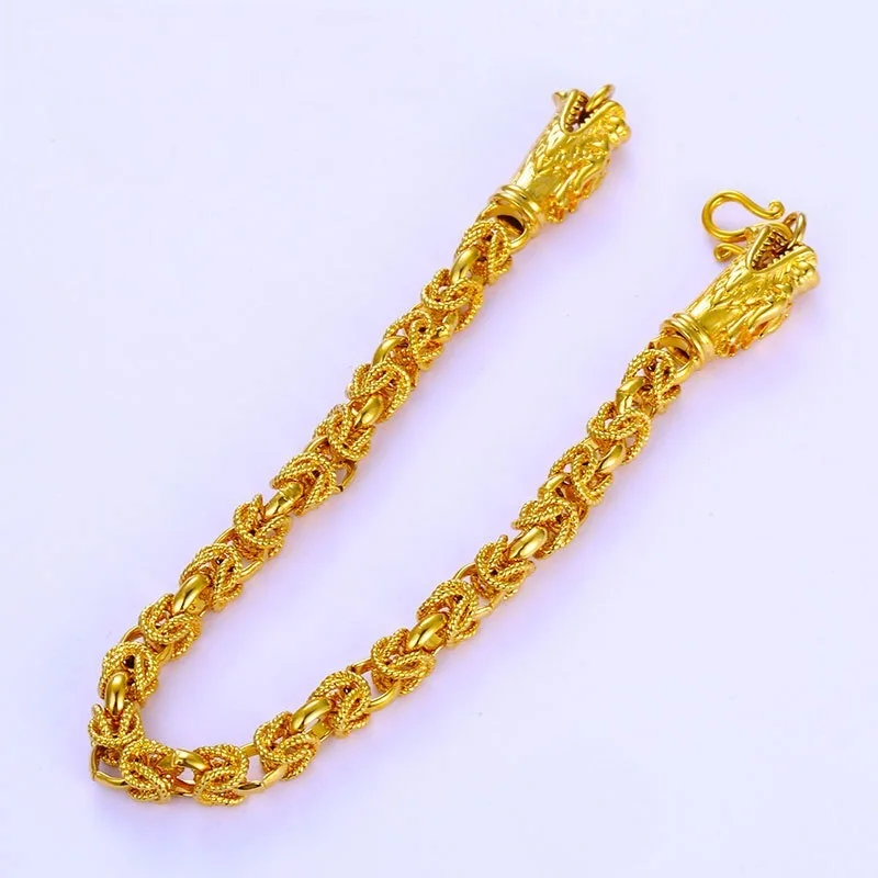 

OMHXFC Wholesale European Fashion Man Male Party Birthday Wedding Gift Vintage Dragon Head Thick Chain 24KT Gold Bracelet ES98