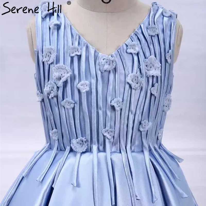 V-Neck Appliques Flower Girl Dresses Blue Sleeveless First Communion For Girls Kids Evening Gowns 2021 Serene Hill | Свадьбы и