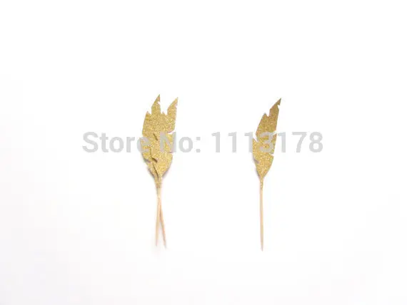 

Cupcake Toppers, Feather Cupcake Toppers, Gold Glitter Cupcake Topper Valentine's Day Party Wedding Engagement