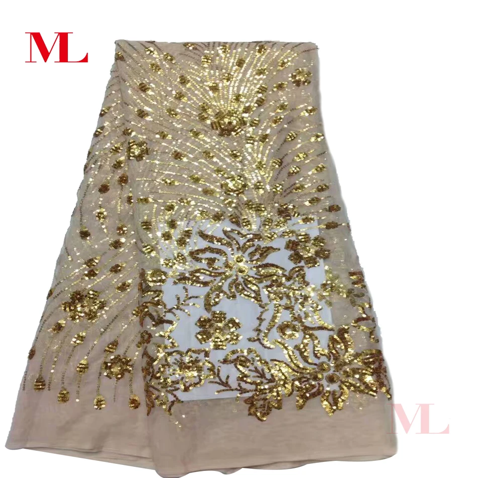 Мл 5 ярдов блестки нигерийская кружевная ткань Дубай французский кружевной тюль