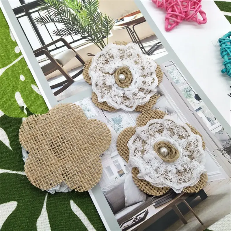 5 шт. ручной работы в декорированном мешковиной горшке цветы винтажная джутовая