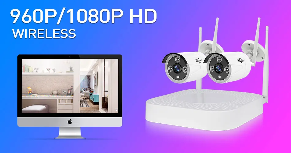 Hiseeu 1080P Беспроводная система видеонаблюдения 4CH NVR IP Bullet камера 2MP видео камера безопасности Система наблюдения