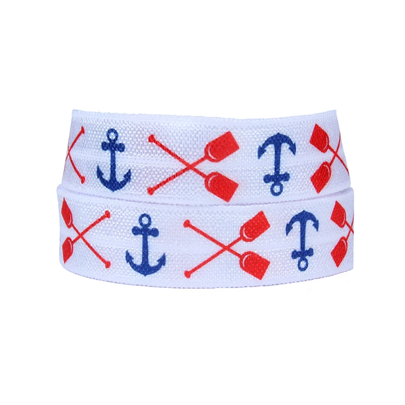

New arrival summer sailing design foe elastic ribbon, high quality anchor printed summer fold over elastic for headbands