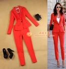 Простой женский весенний новый красный облегающий костюм большого размера + брюки, модные костюмы