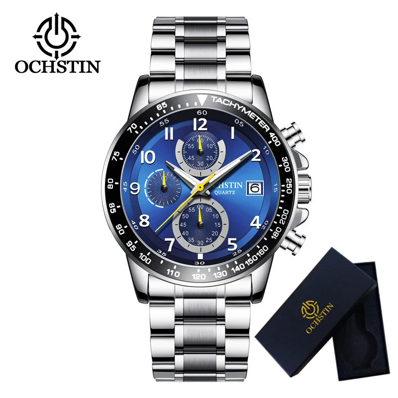 GQ611203 with box OCHSTIN мужские часы Топ бренд класса люкс Хронограф наручные часы Дата Военный Спорт Нержавеющая сталь мужские часы Relogio Masculino 6112 - Цвет: GQ611203 with box