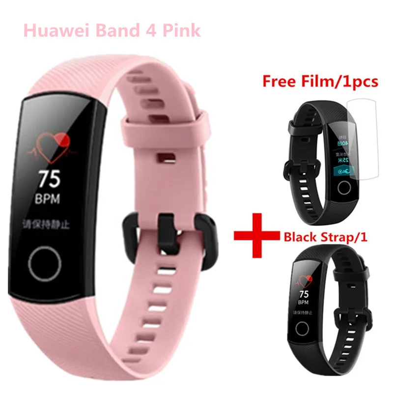 pink add black strap Смарт-браслет huawei Honor Band 4 Amoled 0,9" с цветным сенсорным экраном, 50 м, умный Браслет для плавания, сердечного ритма, сна - Цвет: pink add black strap